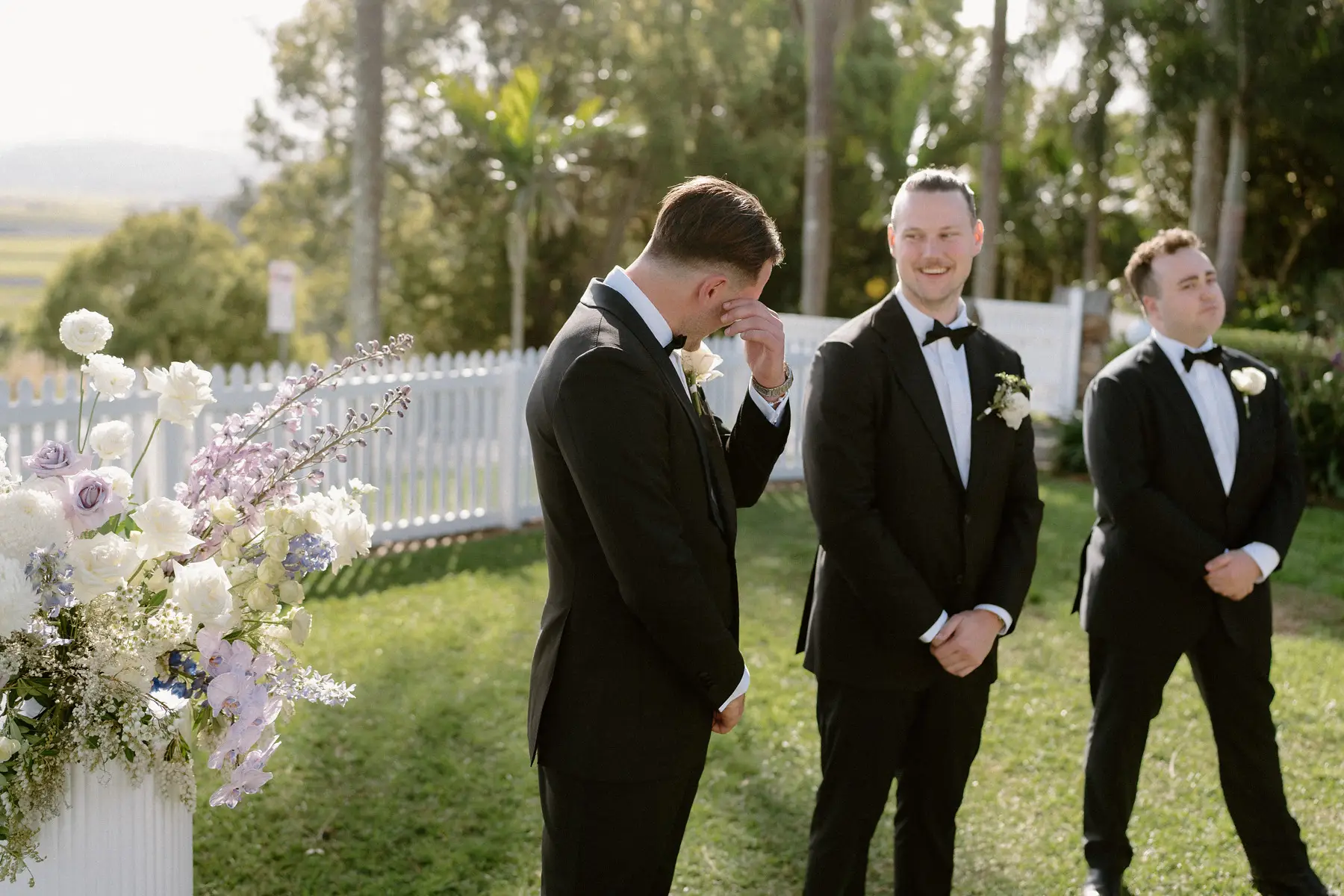 Kaes wiping away a tear as Georgia comes down the aisle, Botanica Plantation House