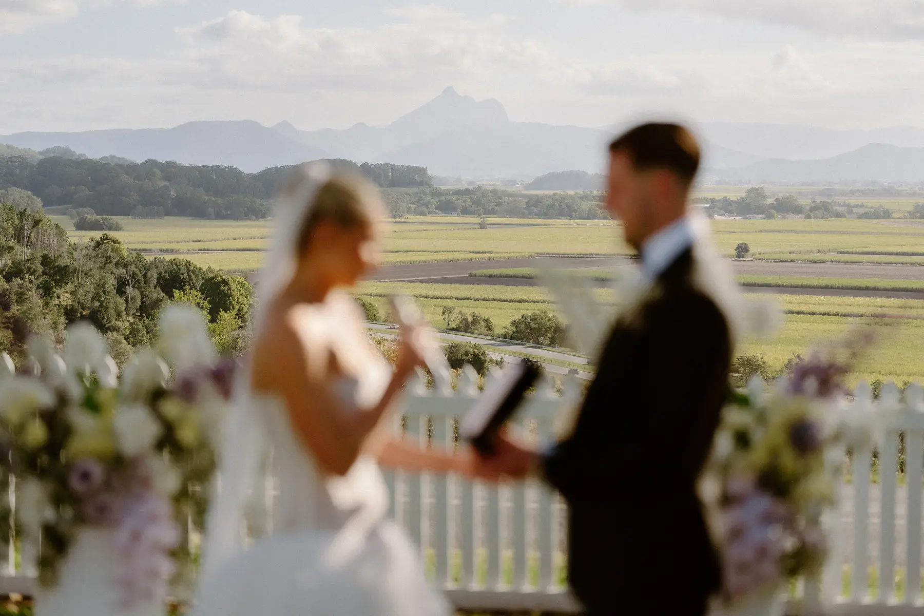 Reading the vows with Wollumbin on the horizon, Botanica Plantation House