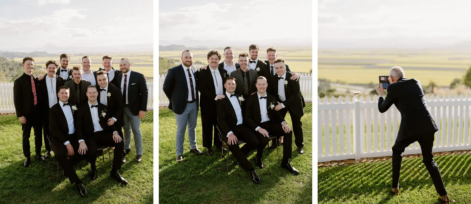 The groomsmen's group photos, and the photographer getting his angle, Botanica Plantation House