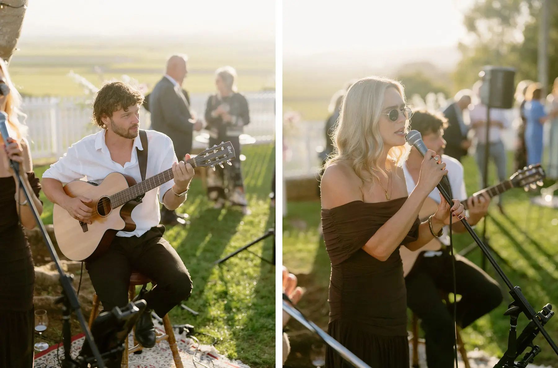 The acoustic duo playing through canape hour, Botanica Plantation House