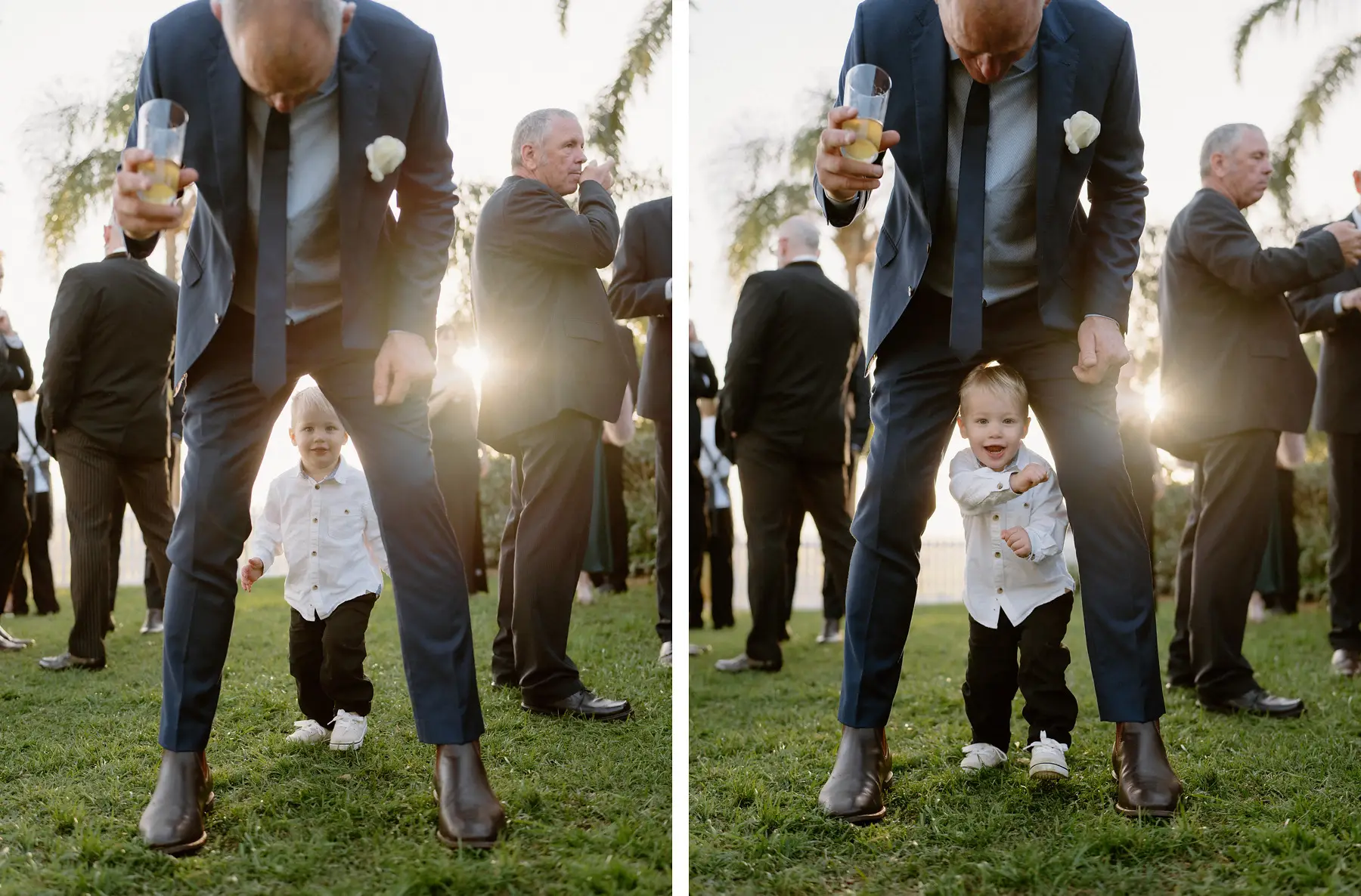 A guest dancing with his little boy in the golden light, Botanica Plantation House