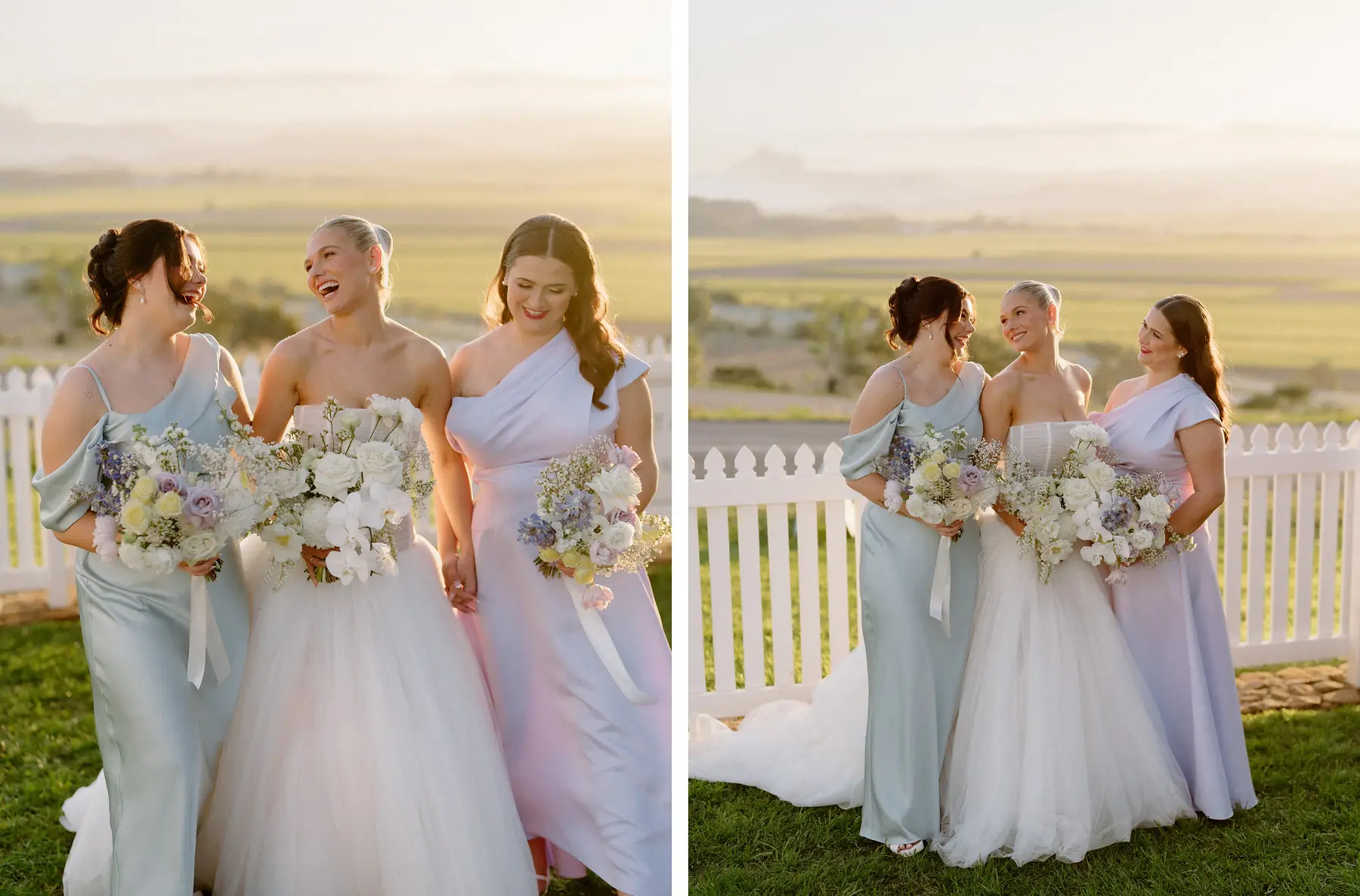 The bridesmaids with their bouquets in the evening light, Botanica Plantation House