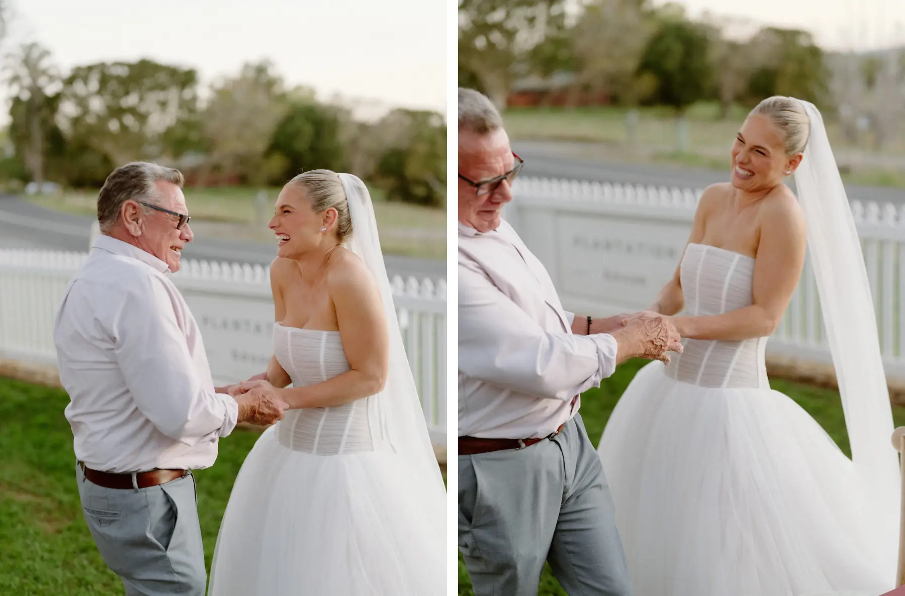 Georgia dancing with her father by the fence, Botanica Plantation House