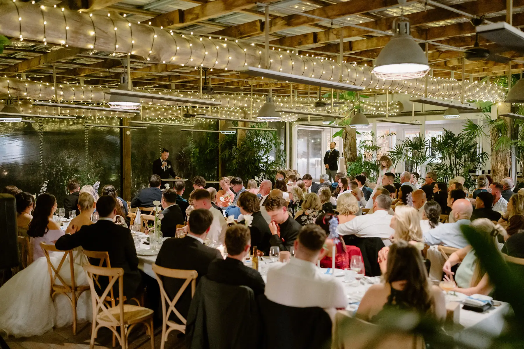 The reception in full swing under the lights, Botanica Plantation House