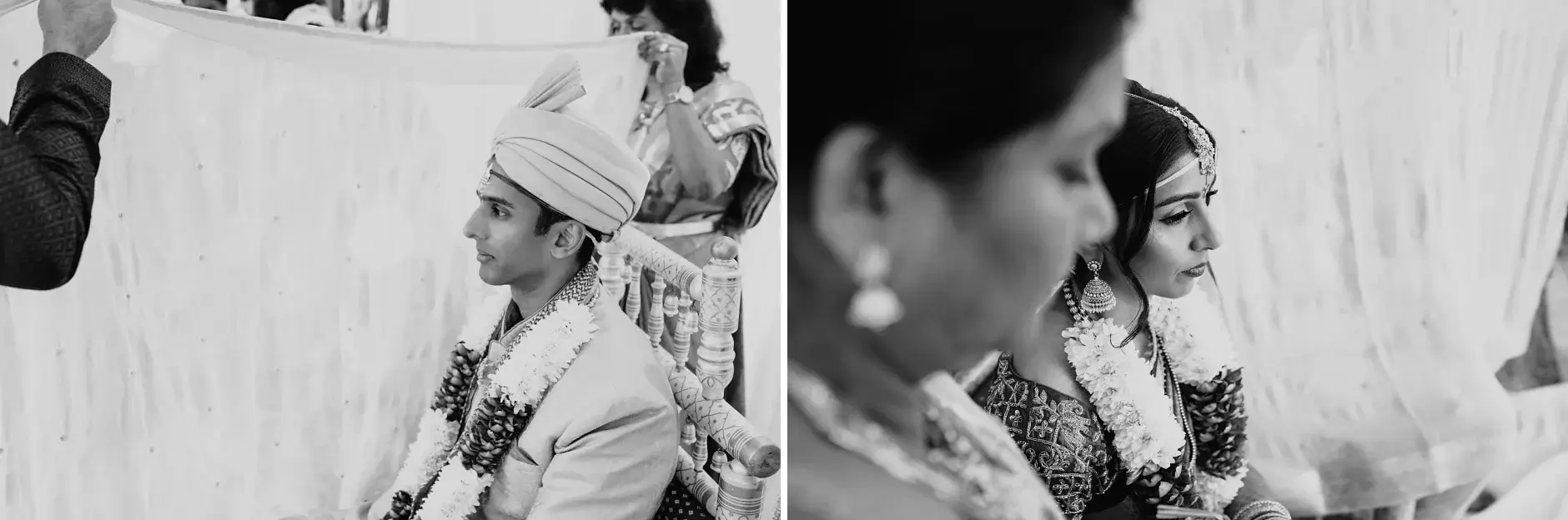 Brahman and Priyanka during the ceremony, black and white