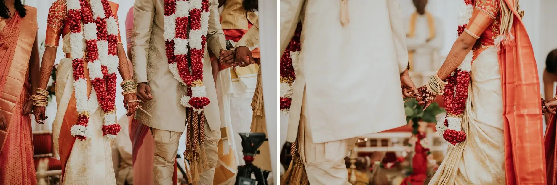 The rose garlands exchanged during the ceremony, two frames