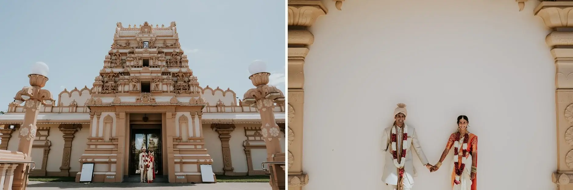 The temple gopuram, and the couple hand in hand inside, Sydney