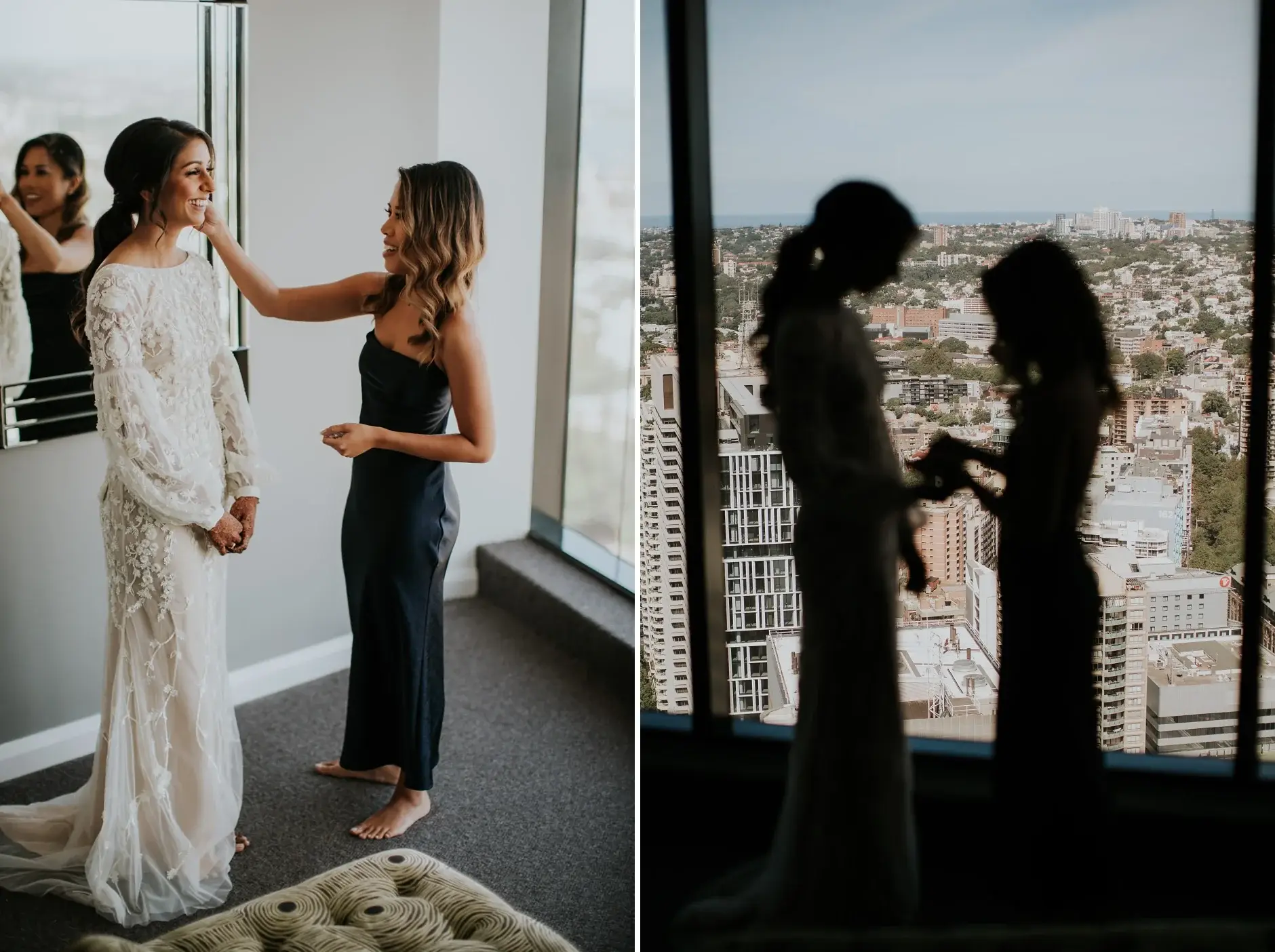 Priyanka being helped into her gown high above the city, Sydney