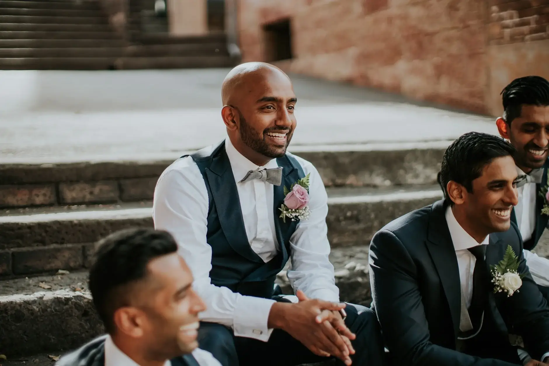 The groomsmen together on the steps, Sydney