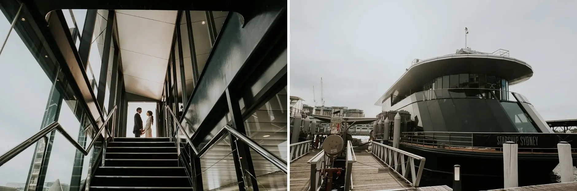 The stairs down to the wharf, and the boat alongside, Sydney