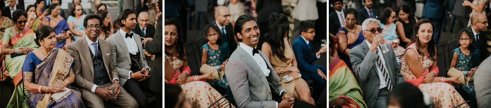 Guests seated for the harbourside ceremony, three frames, Sydney