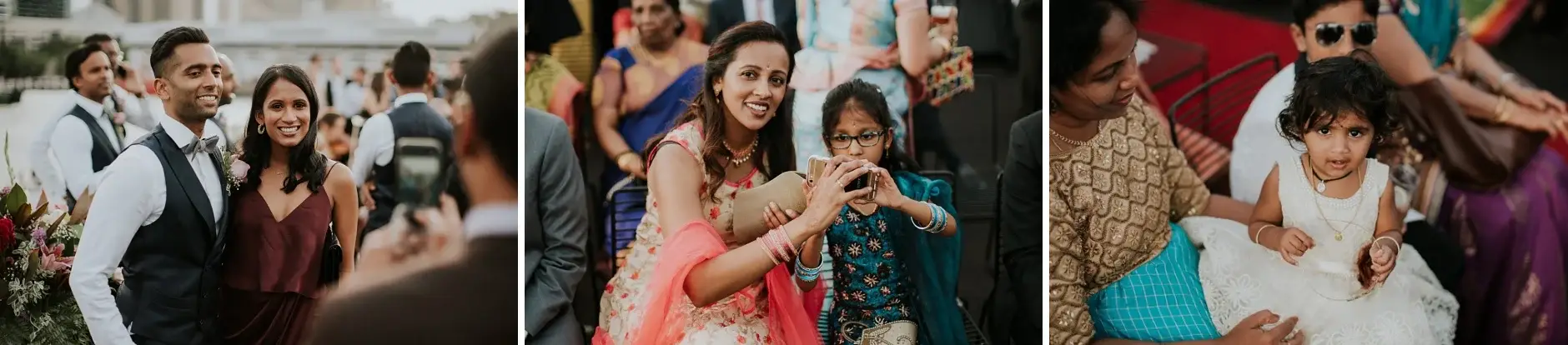 Guests taking photographs before the ceremony, three frames