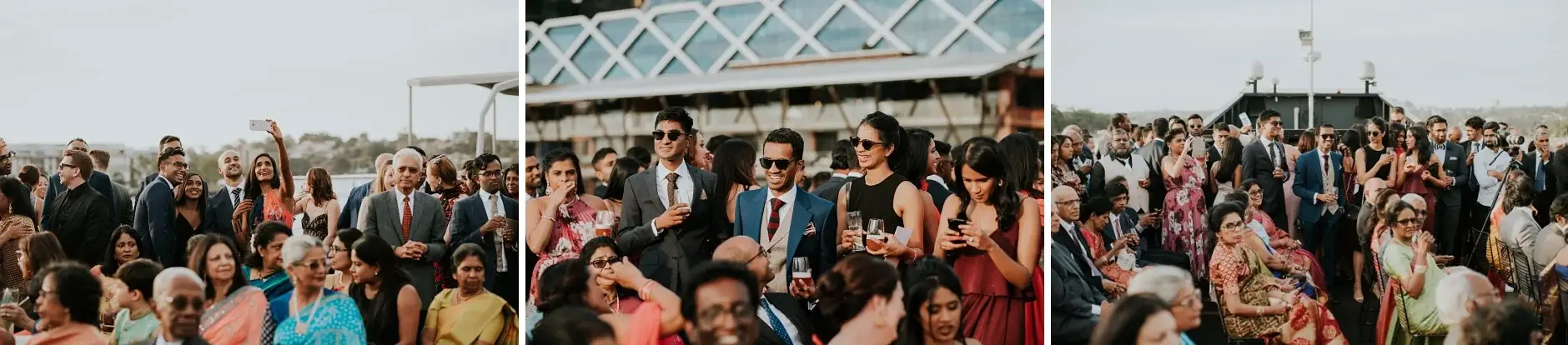 Guests watching the ceremony on the wharf, three frames, Sydney