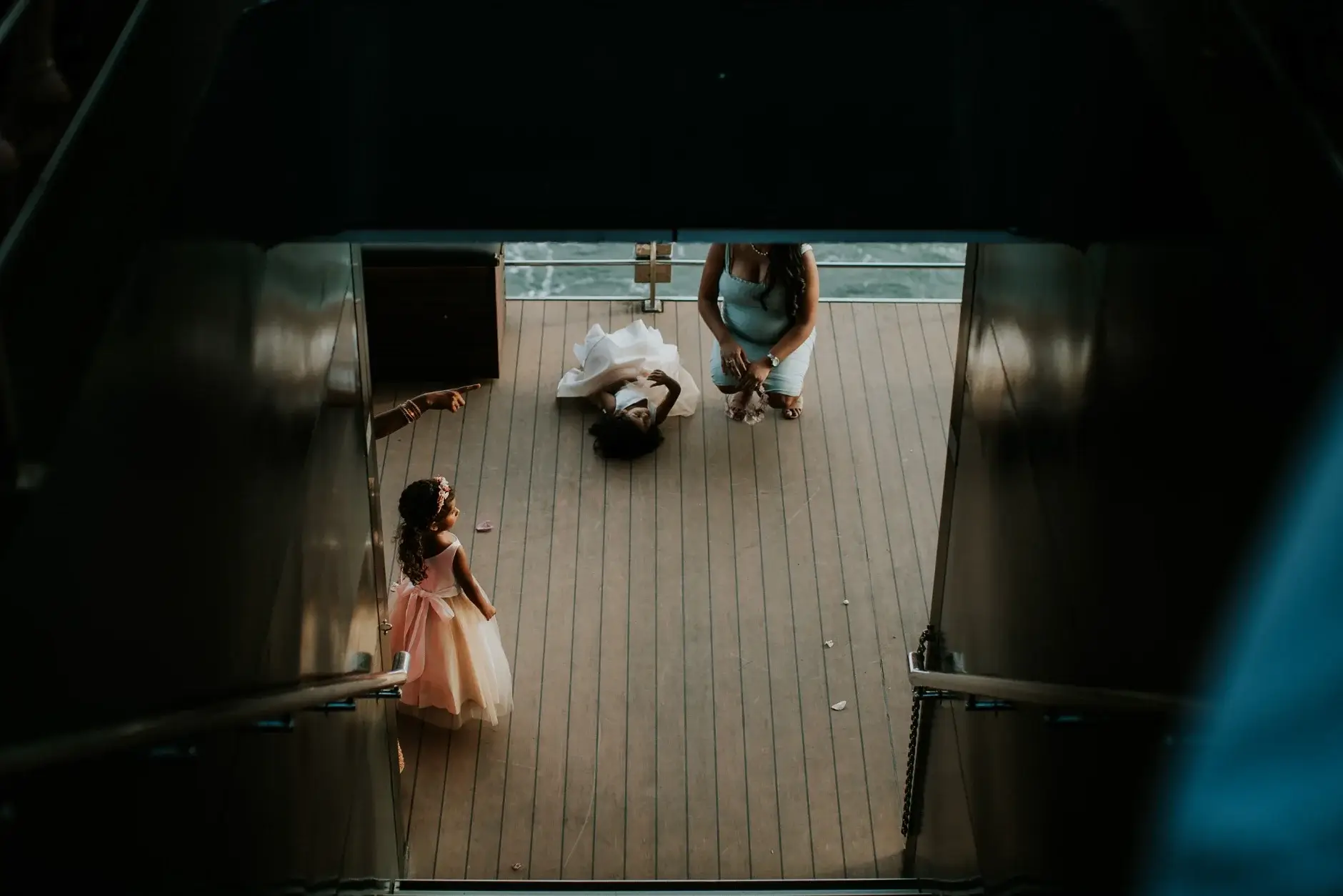 A flower girl on the red carpet seen from above, Sydney