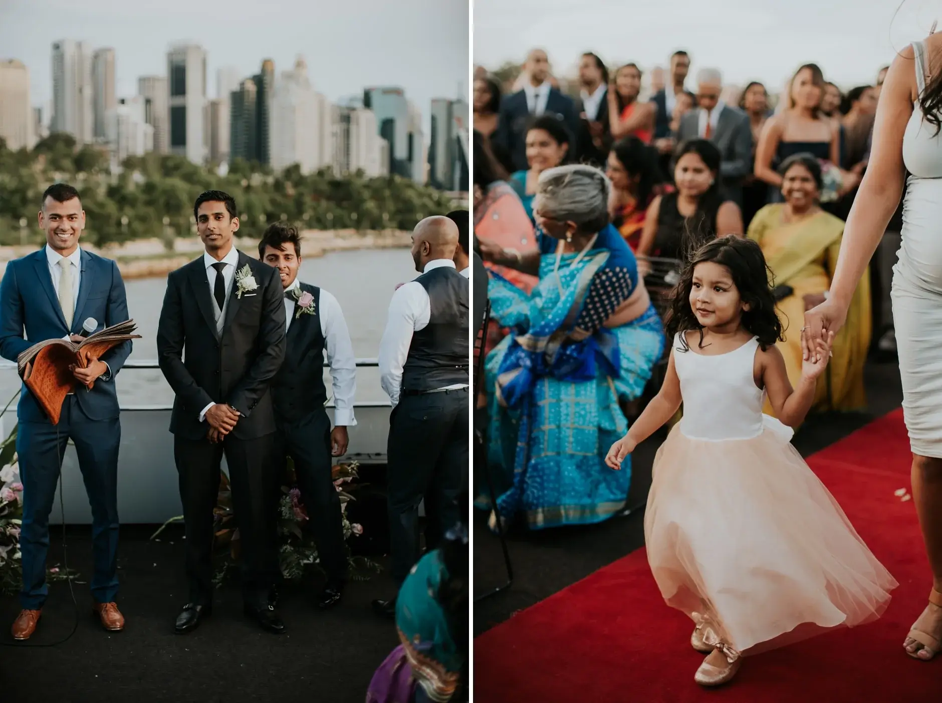 Brahman watching Priyanka arrive, and a flower girl dancing