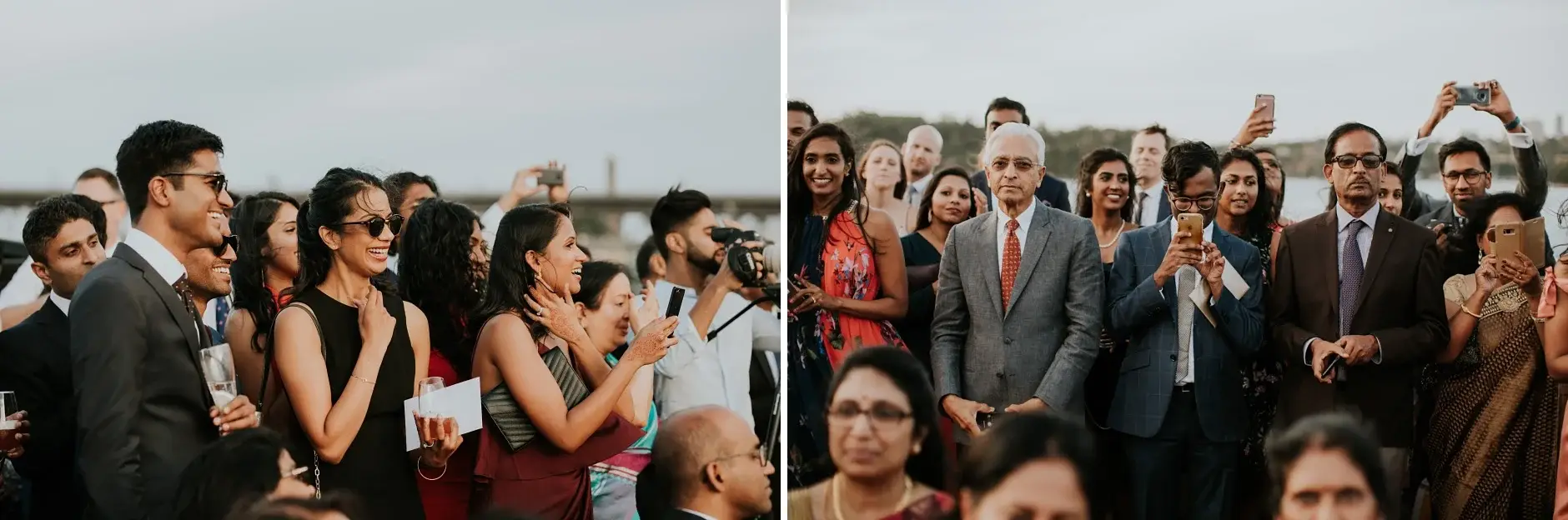 Guests cheering as Priyanka arrives, two frames, Sydney