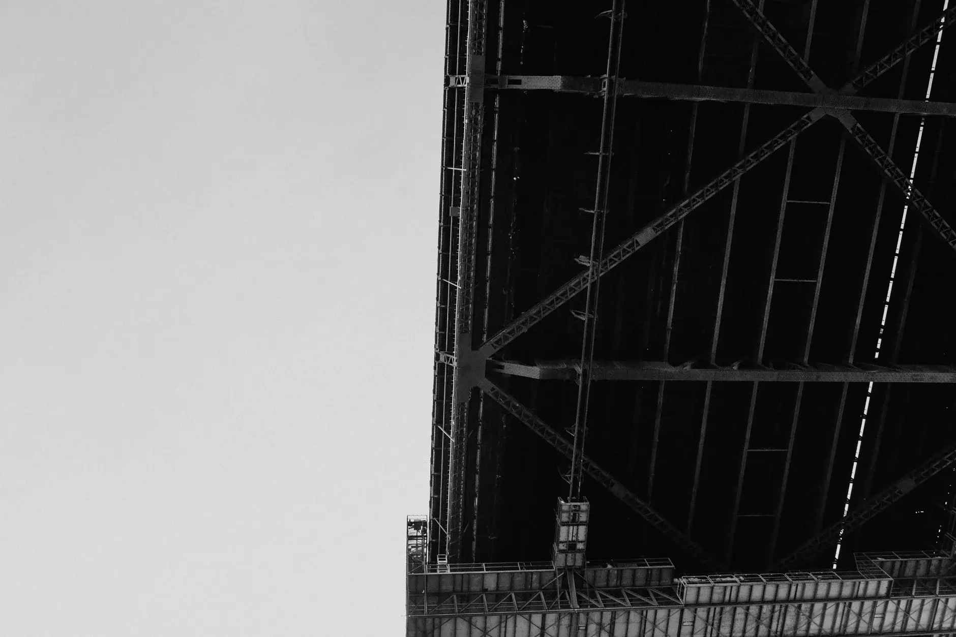 The underside of the Sydney Harbour Bridge, black and white