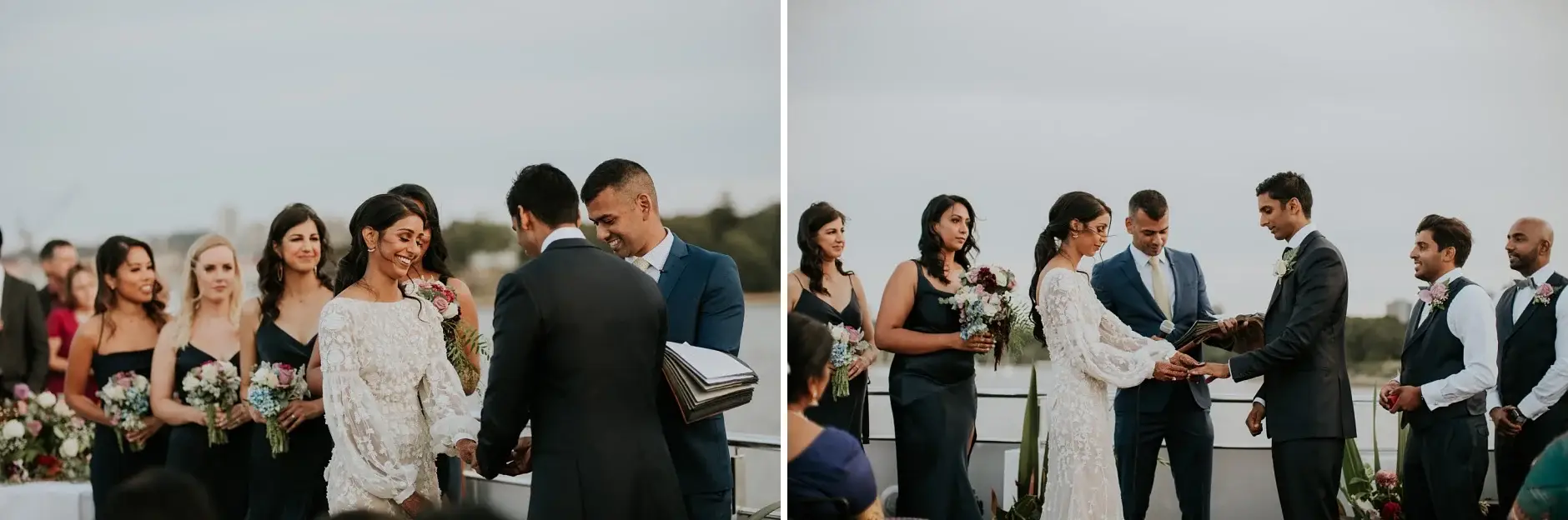 Exchanging rings on the wharf, two frames, Sydney