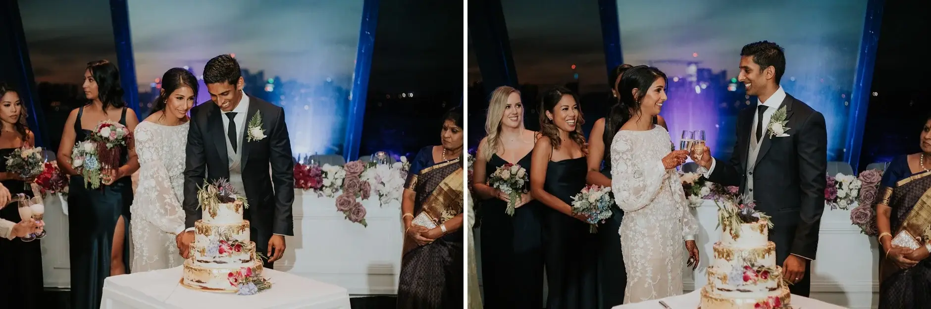 Cutting the cake at the reception, two frames, Sydney