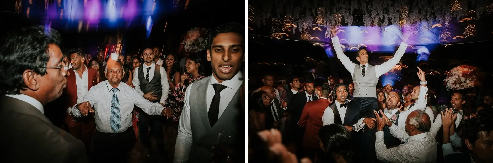 Guests lifted on the dance floor, two frames, Sydney