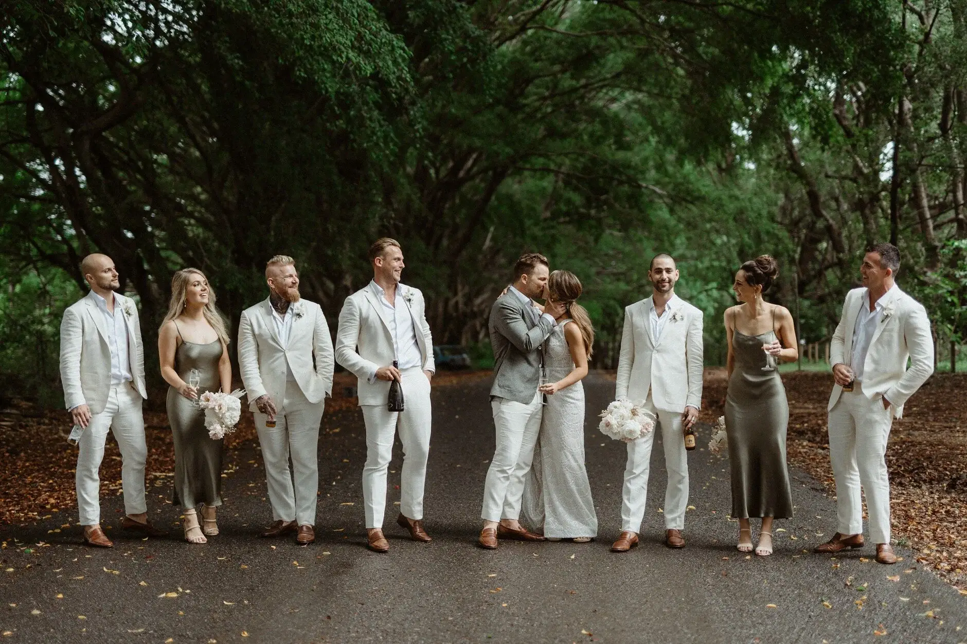 The bridal party lined up along the driveway, Byron Bay