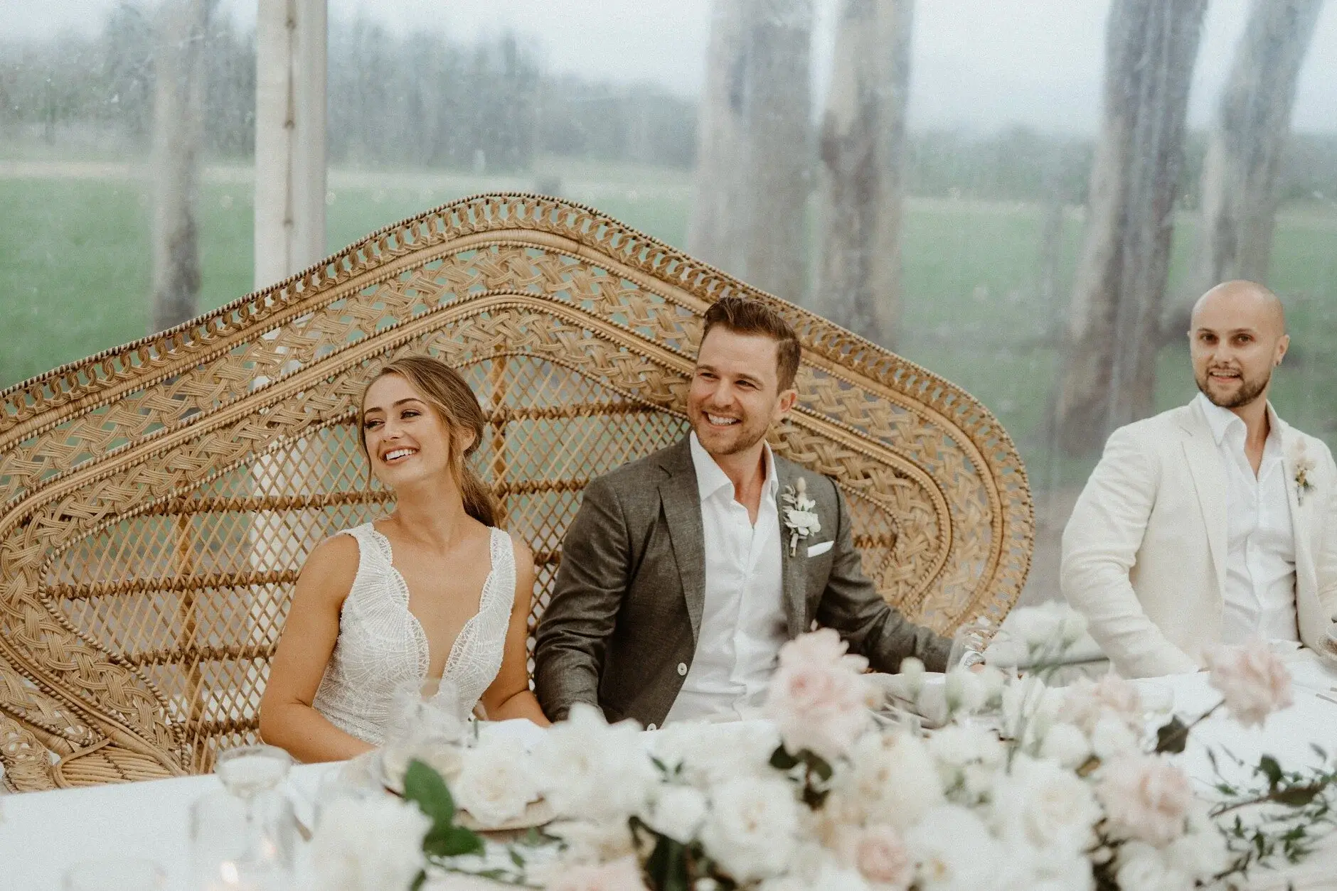 The couple sitting together at their table, Byron View Farm