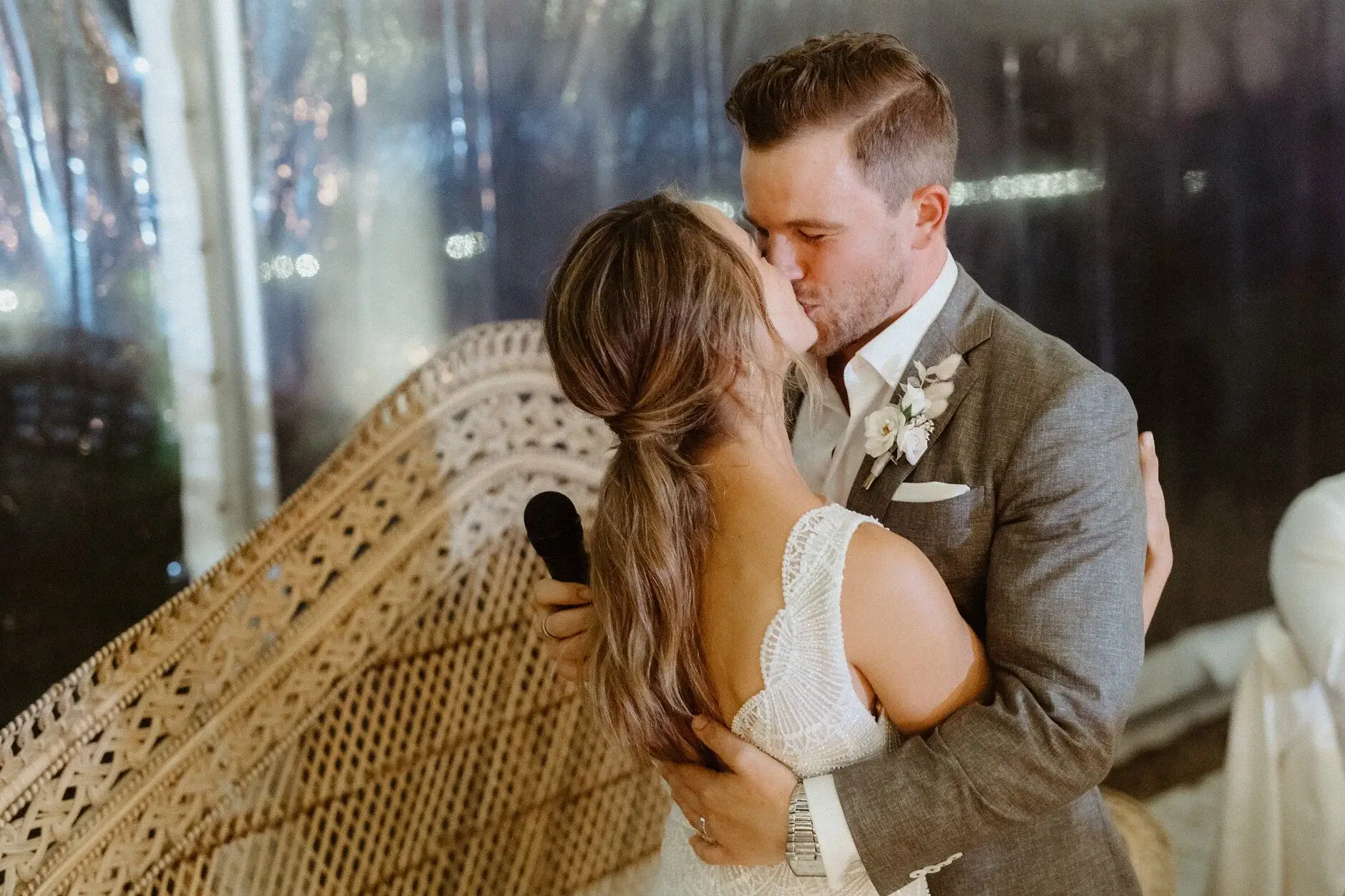 Matt kissing Breanna at the table, Byron View Farm