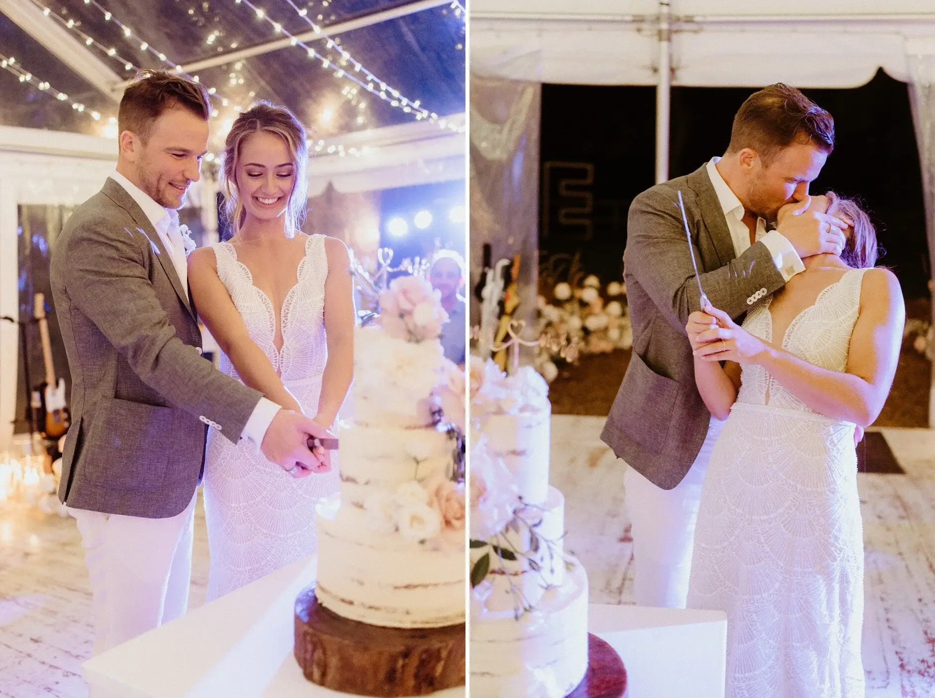 Breanna and Matt cutting the cake, Byron View Farm