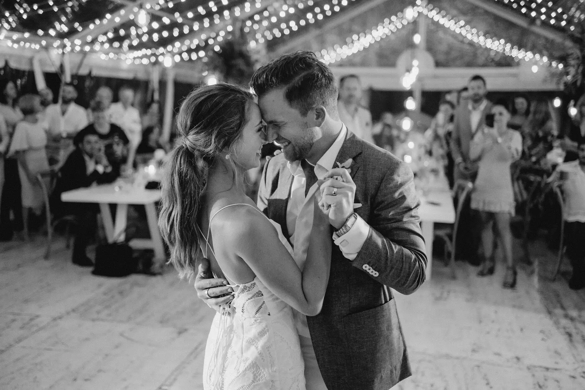 A black-and-white frame of the first dance, Byron View Farm