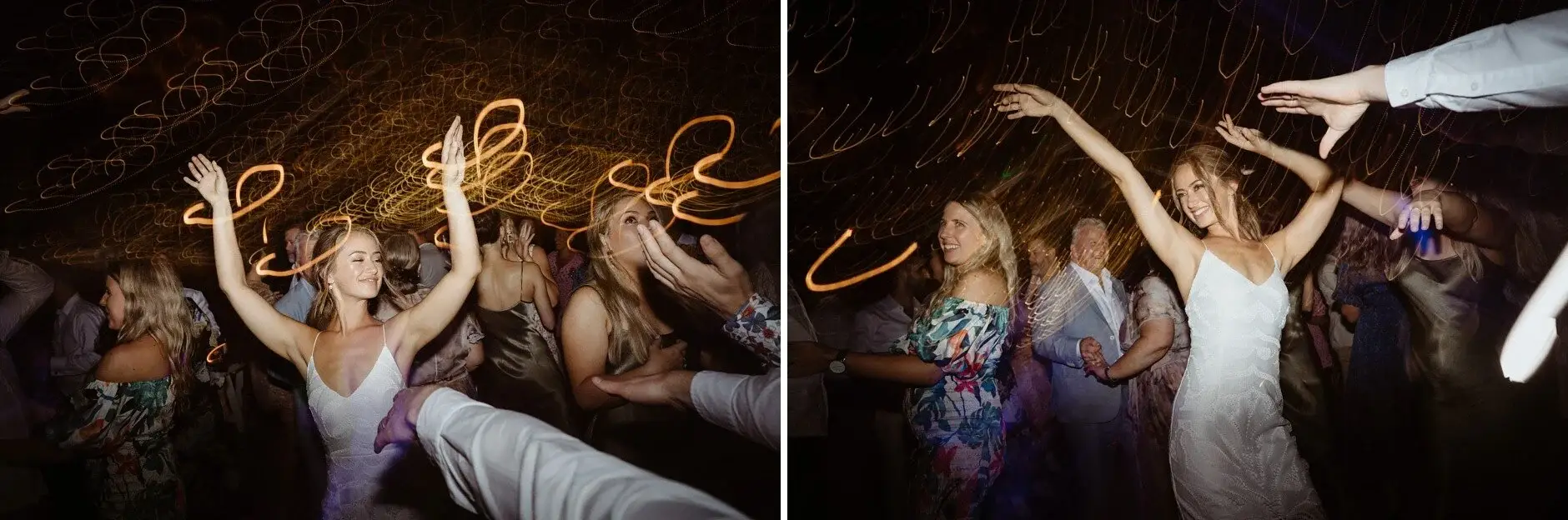 Guests dancing with arms in the air, Byron View Farm
