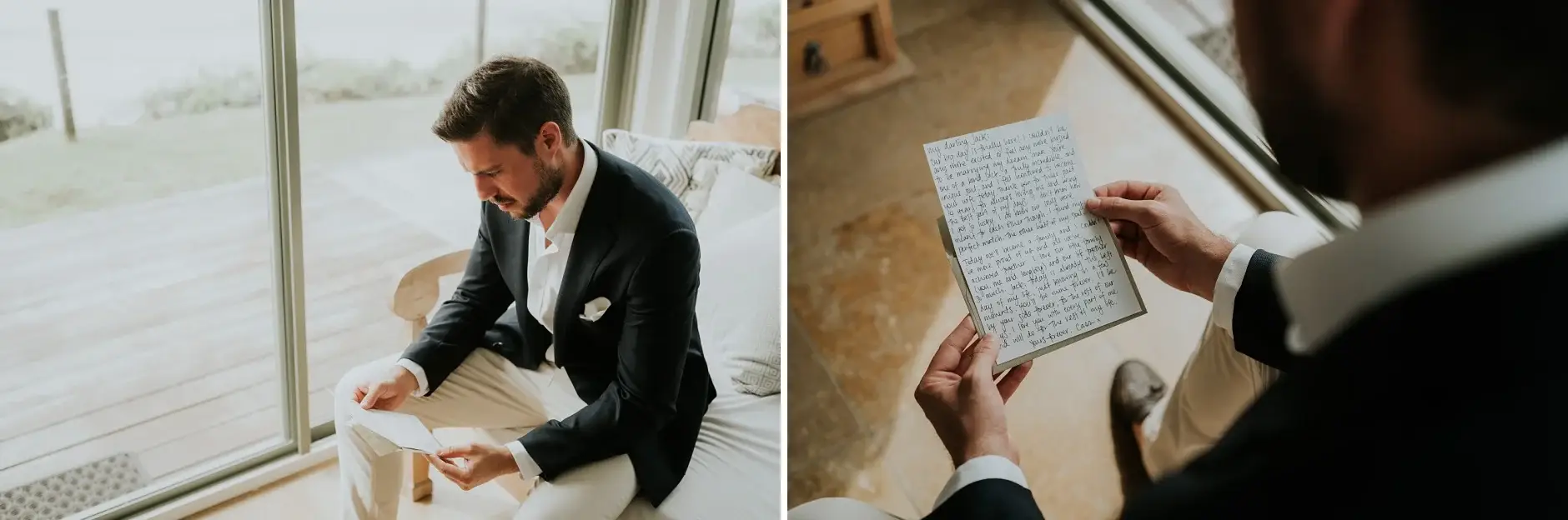 Jack pinning his buttonhole, and signing a card by the window
