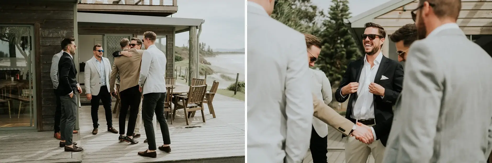 The groomsmen on the deck before the ceremony, Belongil Beach