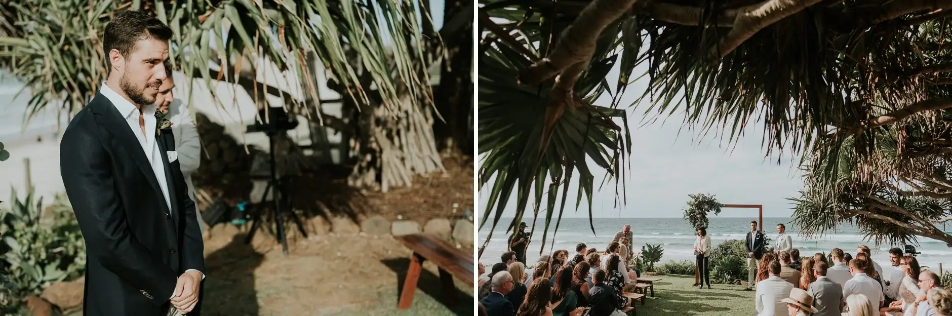 Guests watching from the benches, two frames, Belongil Beach