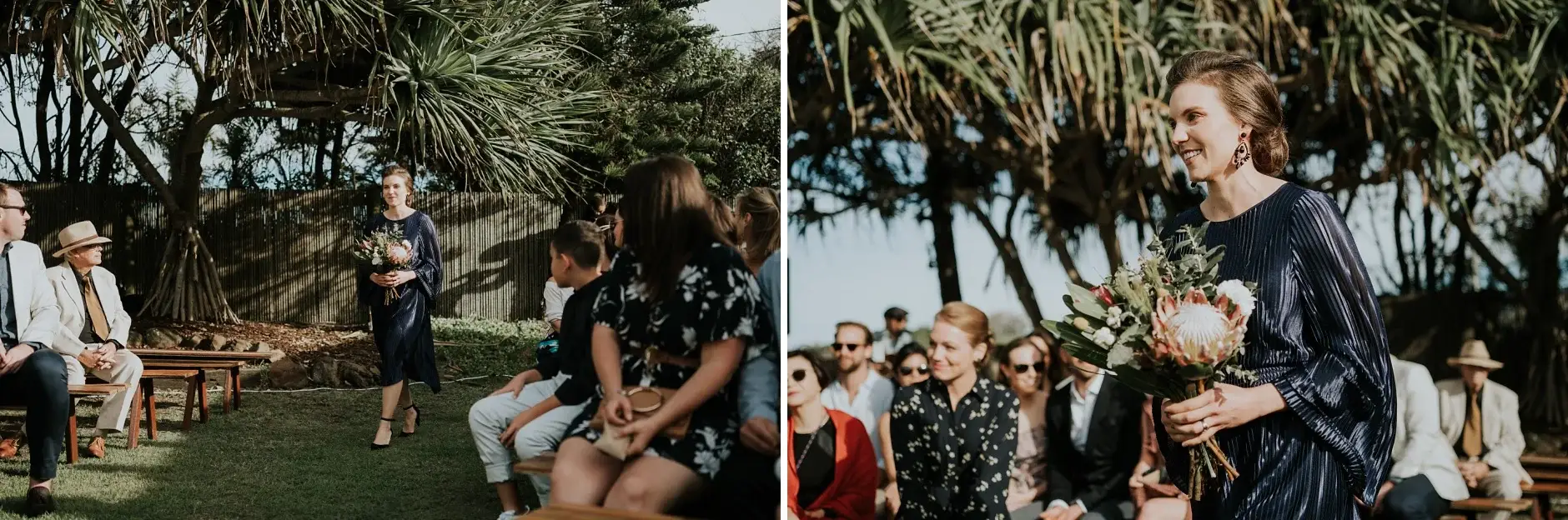 The flower girls walking the aisle, two frames, Belongil Beach