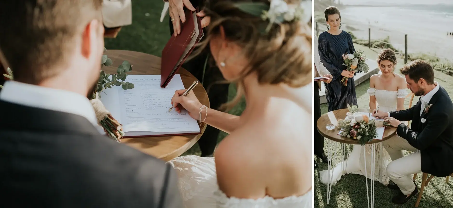 The bouquet on the signing table, black and white, Belongil Beach