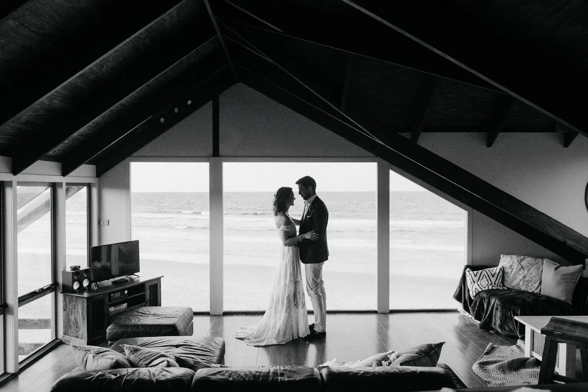 Speeches beginning at the reception, three frames, Belongil Beach