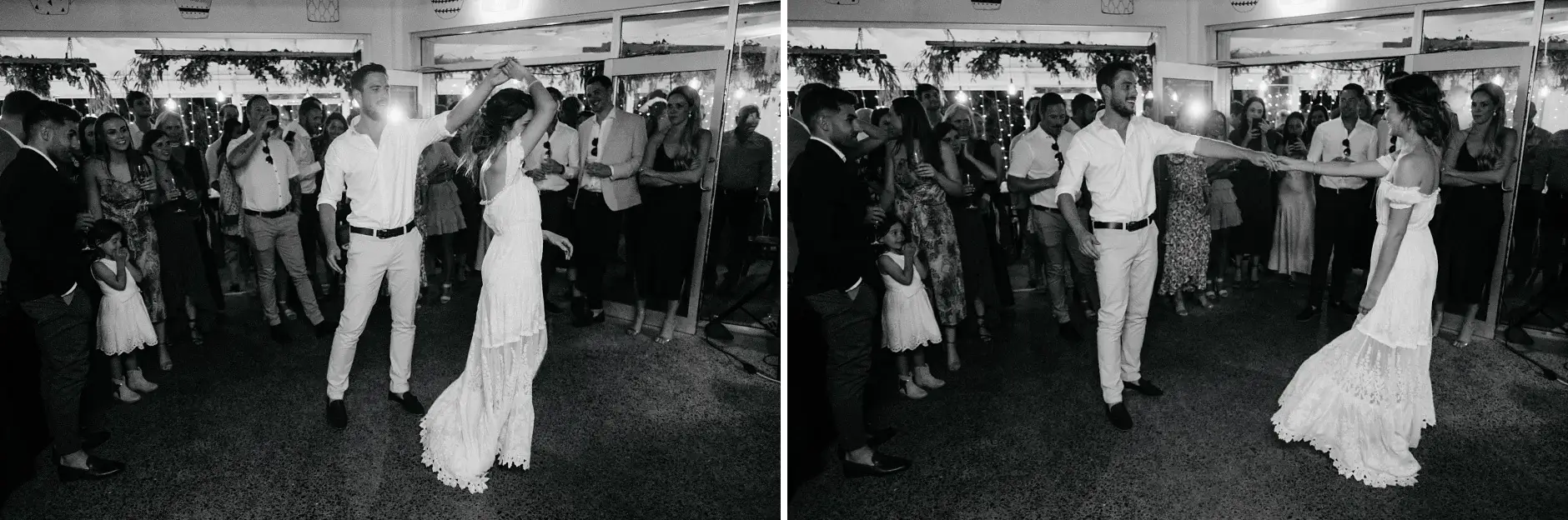 Cassie and Jack on the dance floor, two frames, Belongil Beach