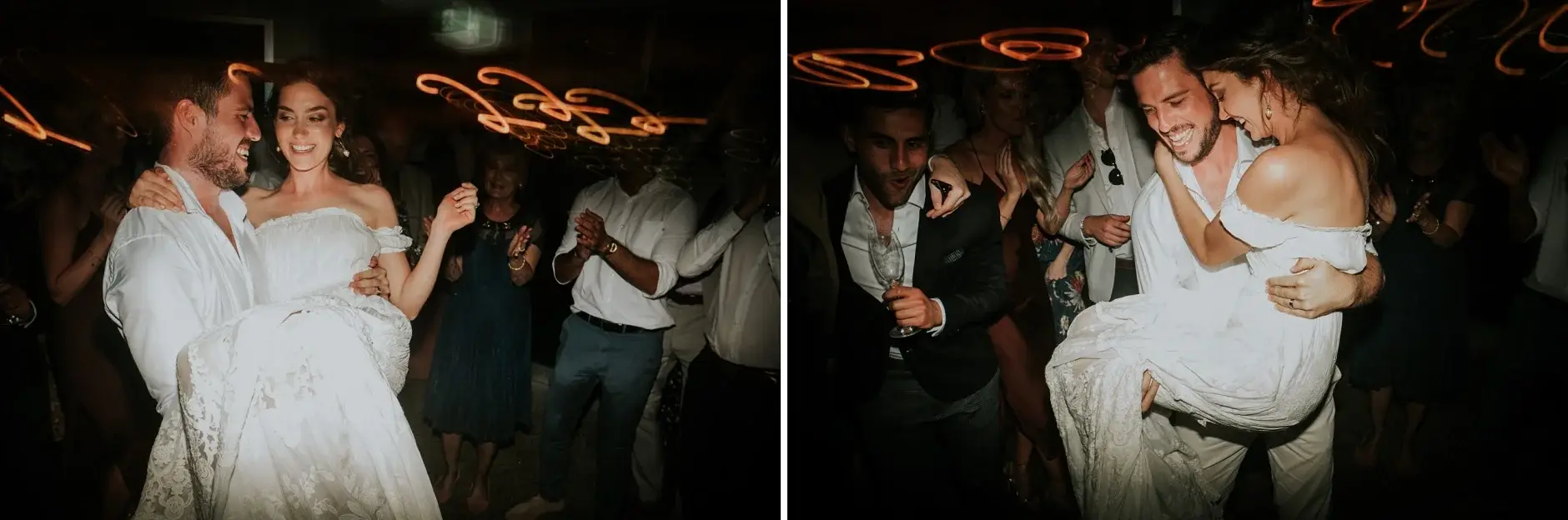 Dancing late in the night, two frames, Belongil Beach