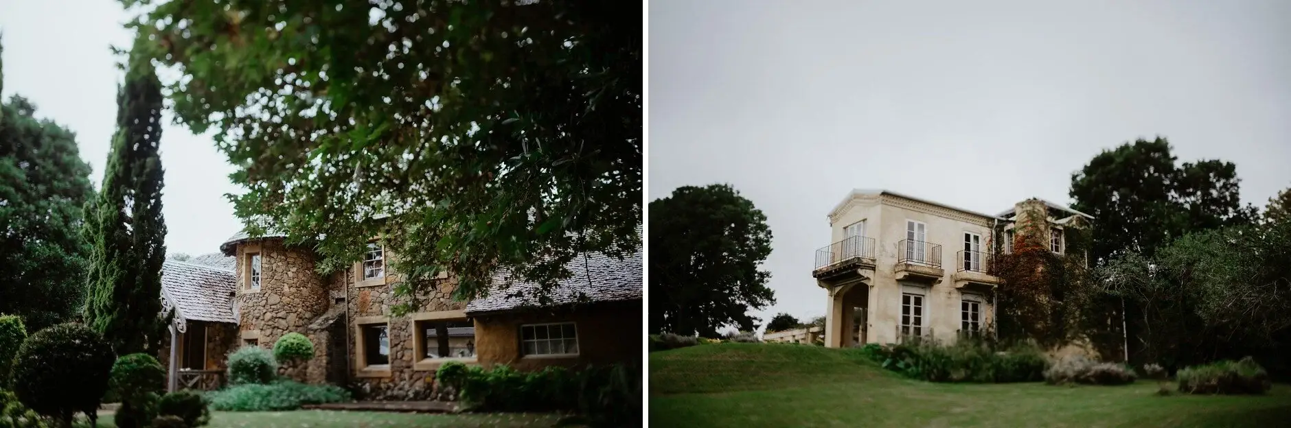The gardens and the main house at Deux Belettes, Byron Bay hinterland