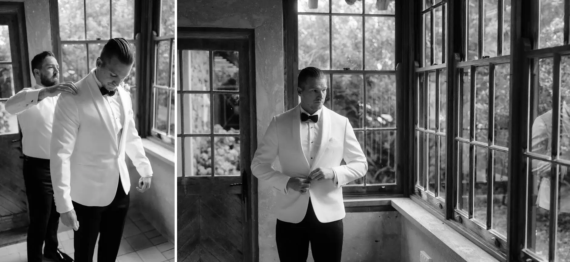 John and his groomsmen in the light of the tall windows, Deux Belettes