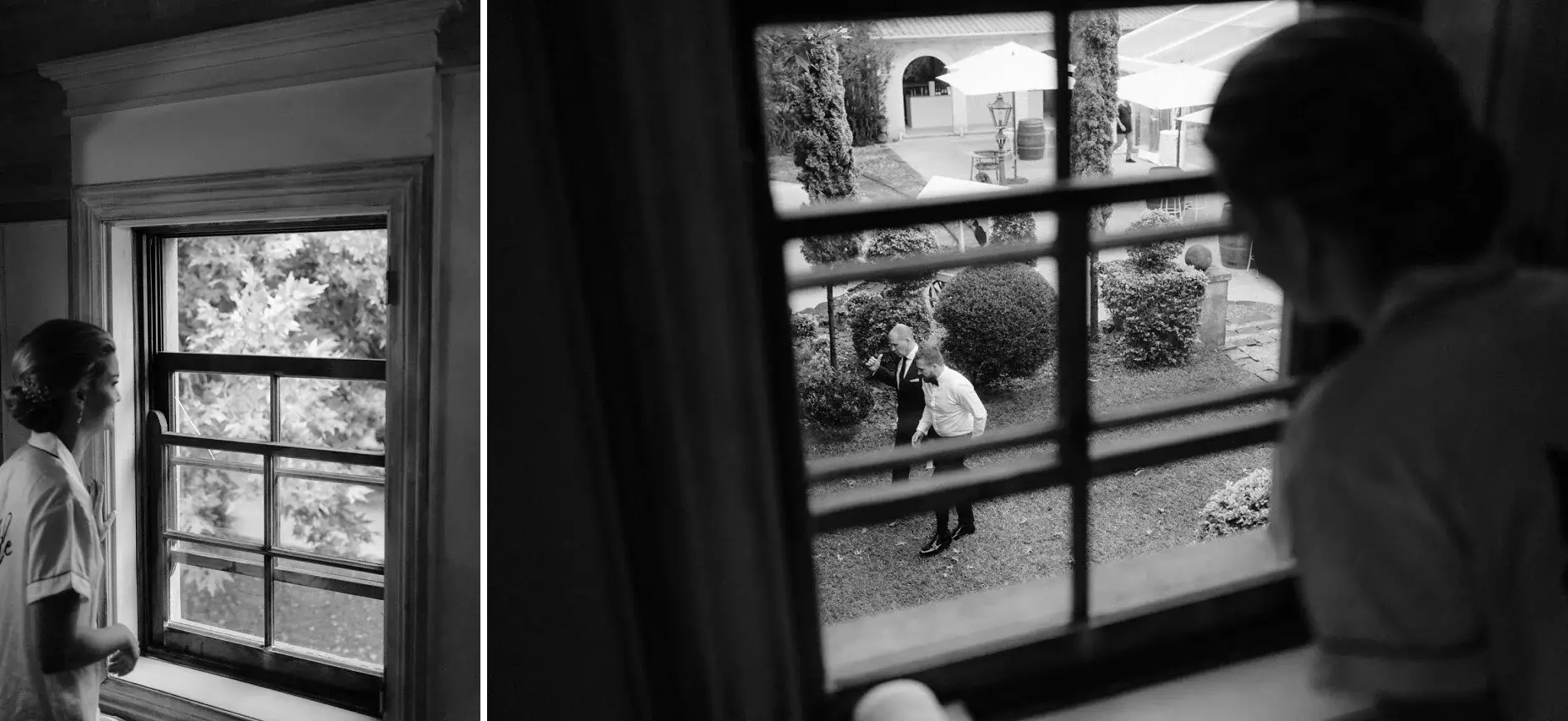 Watching the guests arrive through the farmhouse windows, Deux Belettes