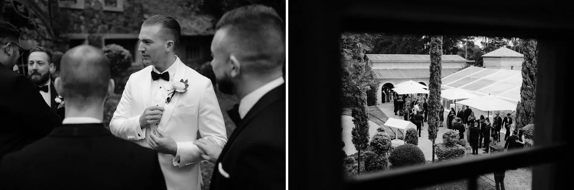 John greeting guests before the ceremony, Deux Belettes