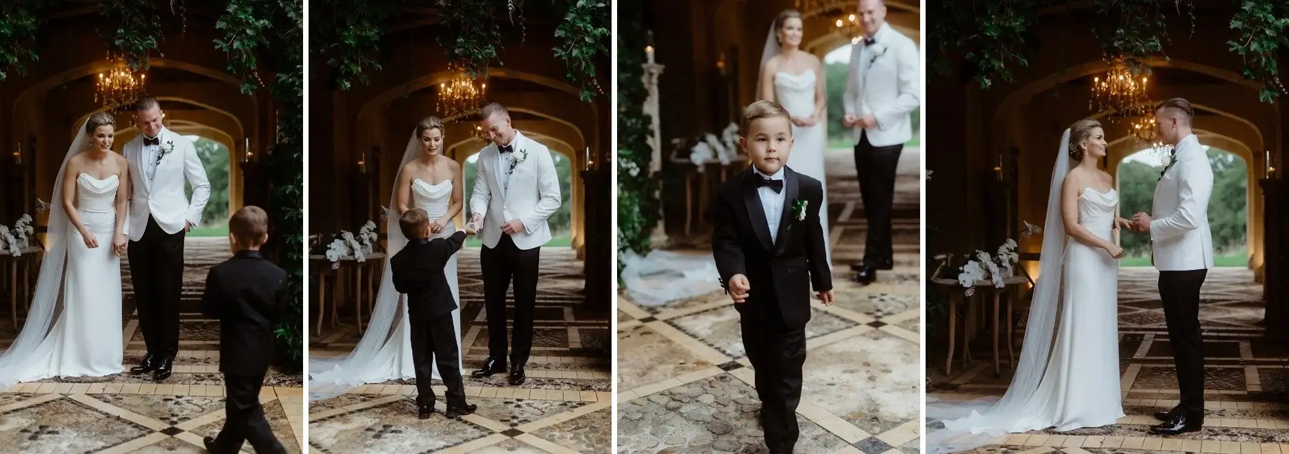 Maddie and John with their guests in the courtyard, Deux Belettes