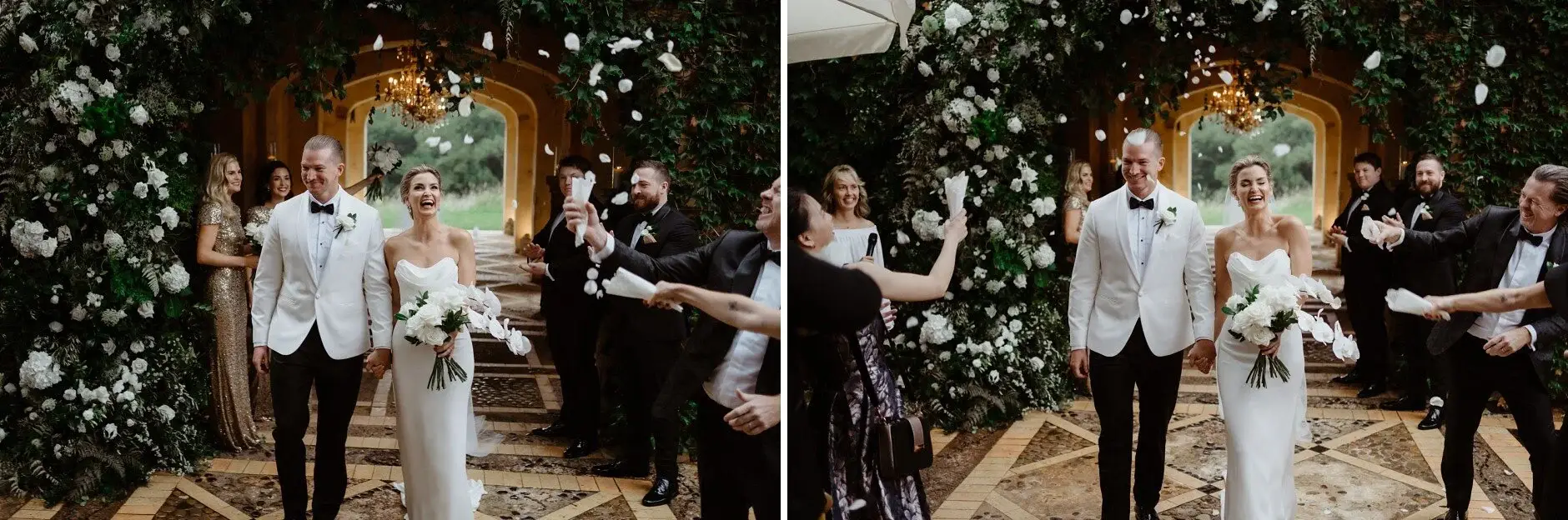Maddie and John walking back through their guests, Deux Belettes