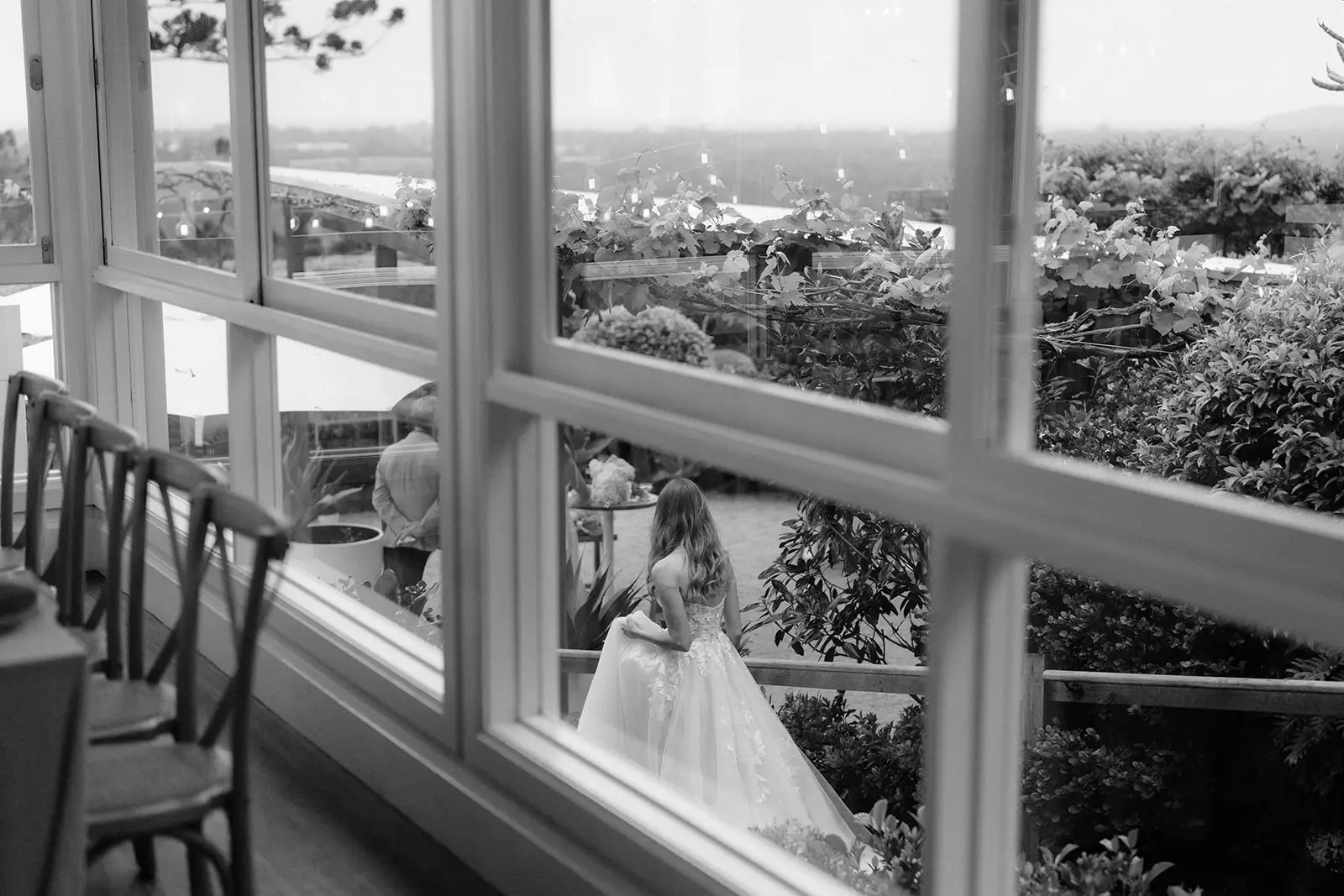 Letitia seen through the restaurant windows, Fig Tree Restaurant, Byron Bay