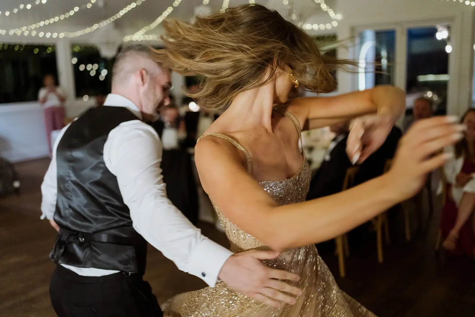 Guests dancing at the reception, Fig Tree Restaurant, Byron Bay