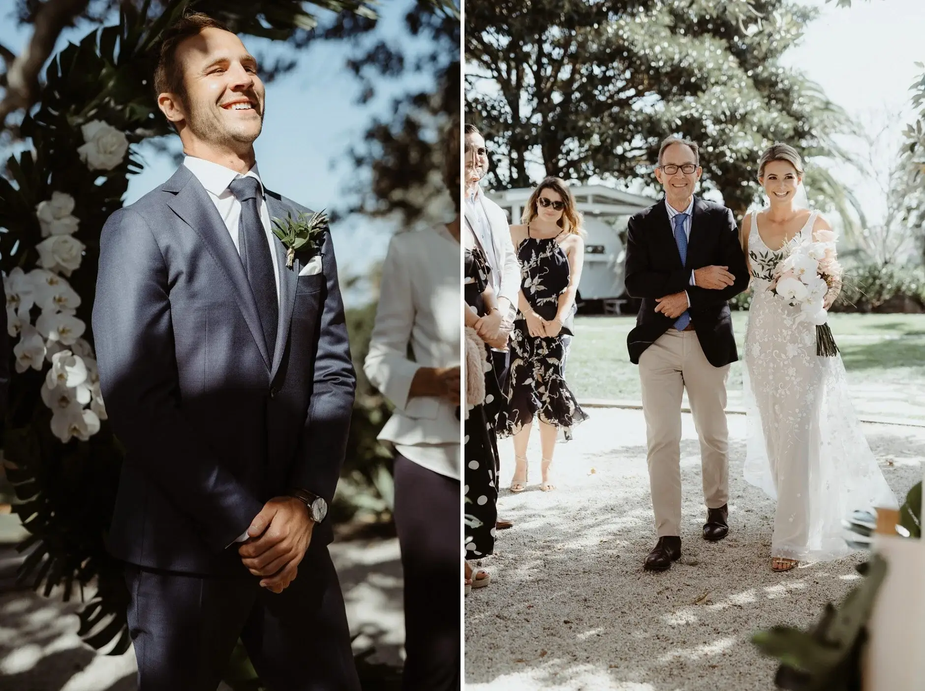 Nev laughing as Em comes down the aisle, Fig Tree Restaurant