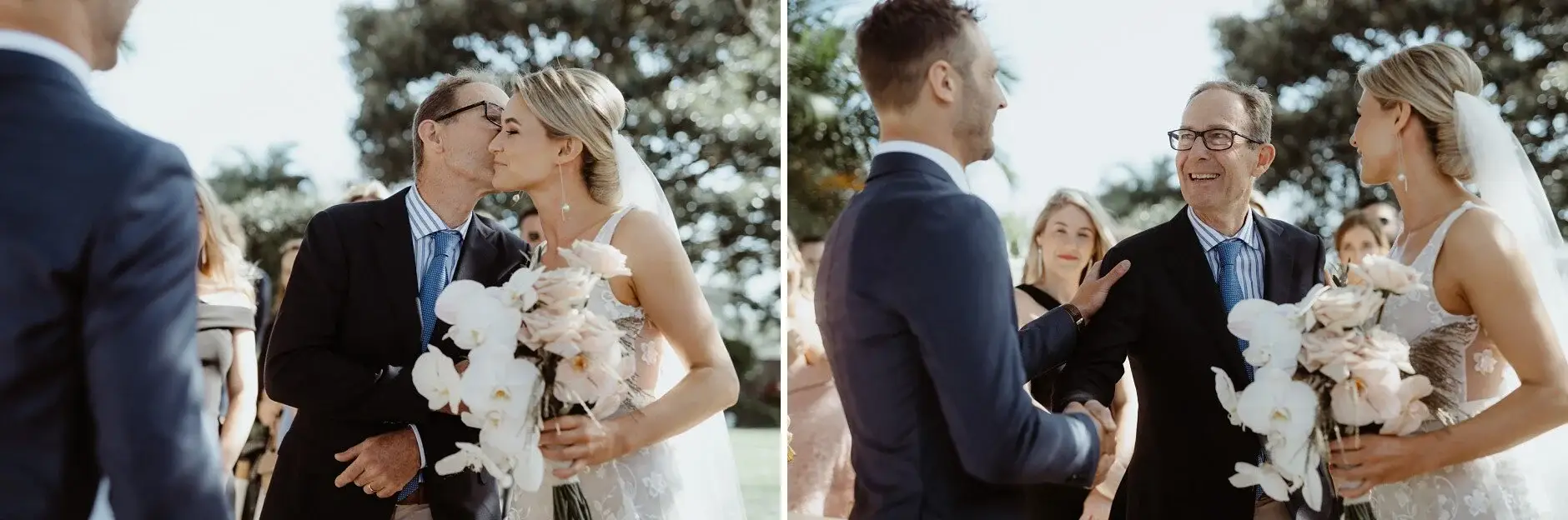 Em’s father giving her a kiss before handing her over, Byron Bay