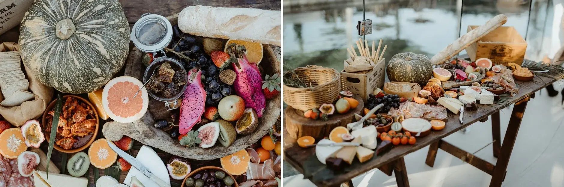 The grazing table — figs, dragonfruit, citrus and cheeses, Byron Bay