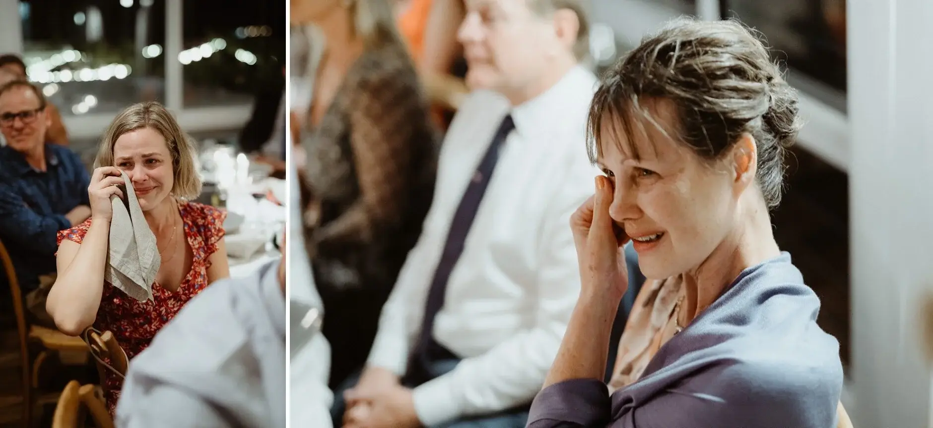 A guest wiping away tears during the speeches, Byron Bay